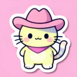 a cat cowboy, puffy sticker, glitter sticker, kawaii by studio ghibli, by lisa frank 8 k pastel colours, neon colours, fluorescent colours,