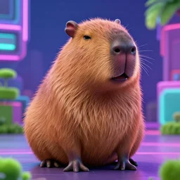 Vaporwave Capybara, Photorealistic