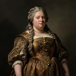 female dwarven noblewoman, chubby short stature, braided intricate hair, by hyacinthe rigaud