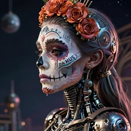 beautiful crying! female android!, side portrait, intricate detailed environment, photorealistic!, octane render, concept art, cinematic lighting, interstellar hyper realism, sharp, cyberpunk, bladerunner, 8 k, el dia los muertos! by angus mckie, moebius, maciej kuciara, stanley lau, artgerm, greg rutkowski