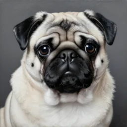 a gigachad pug, black and white, intricate, masterpiece, stunning, oil painting