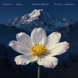 a single flower with a few petals behind a beautiful mountain landscape, night setting. realistic shaded lighting poster by ilya kuvshinov katsuhiro, magali villeneuve, artgerm, jeremy lipkin and michael garmash, rob rey and kentaro miura style, trending on art station