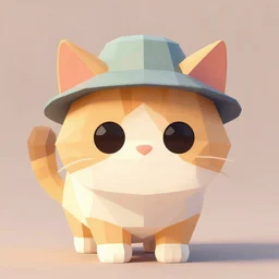 a low polygon render of a kitten wearing a small hat