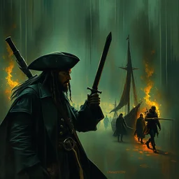 the matrix movie still mixed with the pirates of the carribean by denis villeneuve tom anders zorn hans dragan bibin thoma greg rutkowski ismail inceoglu alphonse mucha