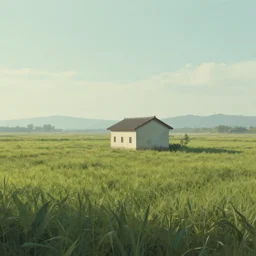 A serene landscape with a singular building in the style of trending on deviantart