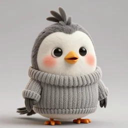 cute bird character wearing a knitted sweater, Disney Pixar, in the style of claymation, high detail, detailed feathers and fur, 3d render
