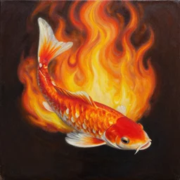 a beautiful painting carp swim in the fire, by kusama miyama realistic oil painting
