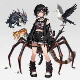 concept art of a dragon spider tiger bird monster girl wearing a intricate outfit japanese harajuku street fashion, gapmoe yandere grimdark, dragon tail, long tail. butterfly trending on pixiv fanbox, painted by greg rutkowski makoto shinkai takashi takeuchi studio ghibli, akihiko yoshida