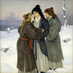 wuxia, winter, painting by gaston bussiere, craig mullins, j. c. leyendecker, alphonse mucha