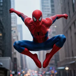 peter parker swinging as spidey through new york, lens flare, deep focus, rain, d & d, intricate, elegant, highly detailed, photo, artstation, blade runner, 8 k, sharp focus, octane, unreal engine 5, global illumination, radiant
