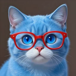 furry art of a blue snowshoe cat with red glasses, digital painting, detailed, cute, big bright blue iris eyes, high resolution, trending on furaffinity