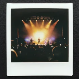 80s polaroid colour flash photograph of 80s rock concert