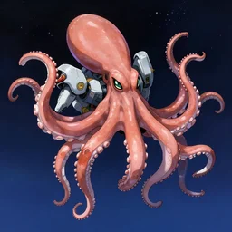 beautiful picture of a giant mecha octopus, floating in space, anime style, art by Hajime Katoki, trending on artstation