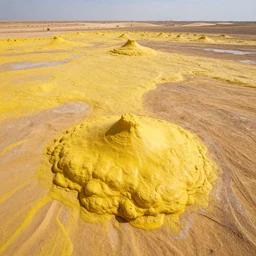An ultra hyper realistic landscape of yellow geoey glue desert.