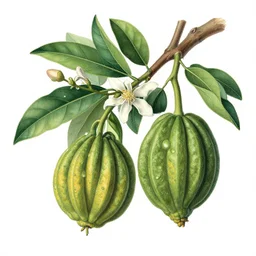 victorian botanical illustration of Buddha\'s hand fruit, Buddha\'s hand tree, Buddha\'s hand tree flower