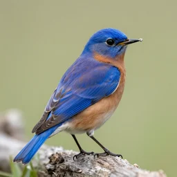 eastern bluebird with a sewing needle in its beak, digital art