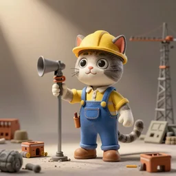 a construction worker cat, claymation