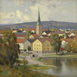 Umeå city, oil painting by Thomas Cole