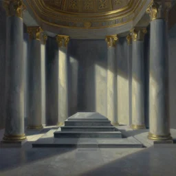 inside the mausoleum russia, volumetric shadows, volumetric lighting, concept art, realistic oil painting by zdzisław beksinski