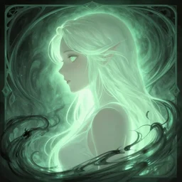 side portrait, imogen poots, deathknight, gloomhaven, soft, smooth, luminescent, art nouveau, haunting, pale green backlit glow, evil inky swirly ripples, sickly colors, anime, realistic shaded lighting poster by greg rutkowski, magali villeneuve, artgerm, jeremy lipkin and michael garmash and rob rey
