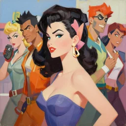 greg manchess portrait painting of a sexy beauty from 1 9 4 0's pinup as overwatch's characters, medium shot, asymmetrical, profile picture, organic painting, sunny day, matte painting, bold shapes, hard edges, street art, trending on artstation, by huang guangjian and gil elvgren and sachin teng