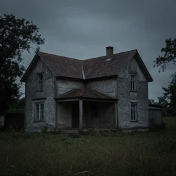 a melancolic old house in the middle of a field, 8 k, detailed, photography, close - up, low light