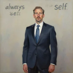always be your most authentic self, leadership, rise up, oil painting by michael whelan art, sharp suit