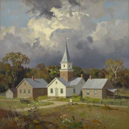 oil painting of bishop hill colony illinois by olaf krans