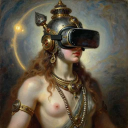 detailed potrait of hindu god shiva with hightec vr headset steampunk head armour, girl graceful,, painting by gaston bussiere, craig mullins, j. c. leyendecker, lights, art by ernst haeckel, john william godward, hammershøi,,