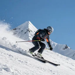 A skier skiing down a snowy pyramid, dynamic sport shot, award winning photo