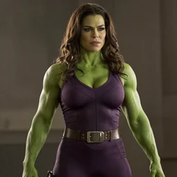 jessica biel as she - hulk. green skinned, muscular, wheyfu. movie still