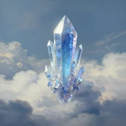 a painting of a crystal flying in the clouds, a detailed matte painting by christophe vacher, cgsociety, fantasy art, matte painting, matte drawing, concept art