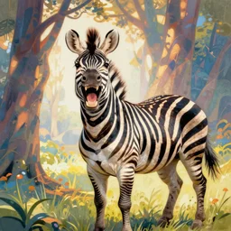 a happy, laughing zebra. art by thorburn, archibald. colorful, art nouveau, bright, detailed.