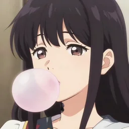 a anime girl blowing gum out of her mouth, sticky gum, Manga art