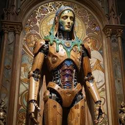 masterpiece ultrarealistic ultradetailed stefan gesell medium shot statue wooden robot cyberpunk of slime catholic veiled, intricate, elegant,, monumental, spectacular lighting, greg rutkowski, immerse, 2 3 th, special effects makeup, maximalist, glittering,, hyperreal,, alphonse mucha josan gonzalez