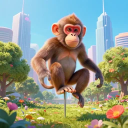 monkey attacks!!! cyberpunk optimistic colorful sunny clear day parks trees flowers [ heads on pikes ] clear focus [ [ minimalist skyscrapers ] ] cinematic lighting fantasy by ross tran greg rutkowski elegant retro futuristic highly detailed artstation