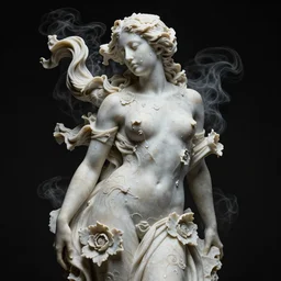 a sculpture of a stunningly beautiful woman with flowing tears, fractal flowers on the skin, intricate, a marble sculpture by nicola samori, black bacground, neo - expressionism, marble sculpture, made of mist, from the prometheus movie by ridley scott with cinematogrophy of christopher doyle, arri alexa, 8 k