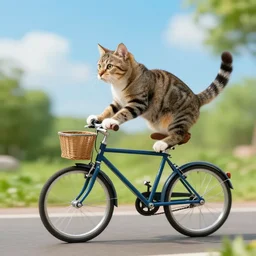 cat flying on a bicycle