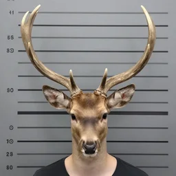 deer headed human, mugshot