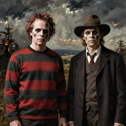 Freddy Krueger and Jason Voorhees reimagined as the American Gothic painting