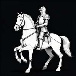 war horse in knight armor ink style vector drawing cinematic film vector line