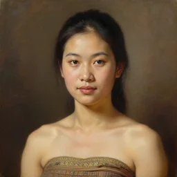 portrait of a beautiful female khmer ethnic cambodia, closeup portrait, historical, ethnic group, traditional costume, elegant, loin cloth, highly detailed, oil painting, artstation, concept art, matte, sharp focus, illustration, hearthstone, art by earl norem