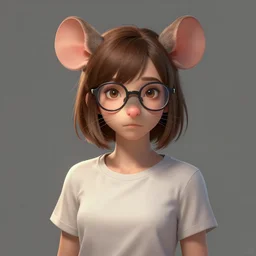 character design portrait of an anthropomorphic furry rat girl with rat ears, short brown hair, wearing a tee shirt and glasses, looking at the camera, 4 k, concept art, by wlop, ilya kuvshinov, artgerm, krenz cushart, pixiv.
