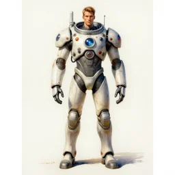 male, full body, modern space suit, very stylized character design, large shoulders, short torso, long thin legs, tiny feet, science fiction, hyperdetailed, technical suit, dieselpunk, watercolor digital painting, in style of mike mignola, by alex maleev, jean giraud, painted by leyendecker