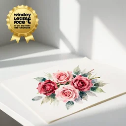 watercolor painting of roses on white paper, bright, white table, white walls
