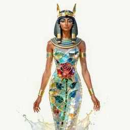 beautiful ancient sci fi egyptian woman splash art wearing a dress made from stained glass in the design of a rose. masterpiece by artgerm and greg rutkowski and ilya kuvshinov paul lerh