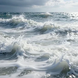 low angle close up a vast ocean full of white vitamin d milk. an ocean of waves made of white milk. digital art, octane 3 d, ue 5, 4 k, award winning, dramatic lighting, subsurface scatter, dynamic contrast, hdr.