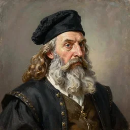 “Realist Portrait of a bearded Dwarf Tudor Lawyer by Andrey Shishkin, Oil on Canvas”