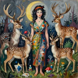 a messy painting of a woman called bambi in the style of laszlo moholy - nagy and noriyoshi ohrai, deer, trending on artstation, highly detailed, ultrarealistic, digital art