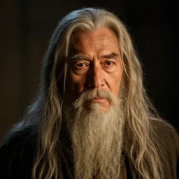 portrait of a gentle and wise man with long hairs in alan lee and marc simonetti and emil melmoth style  , cinematic lighting